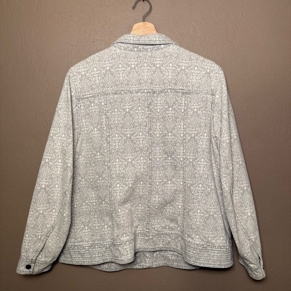 Ruff Hewn Gray & White Cotton Denim Moto Jacket Women's Plus Size 2X Streetwear - Picture 9 of 15